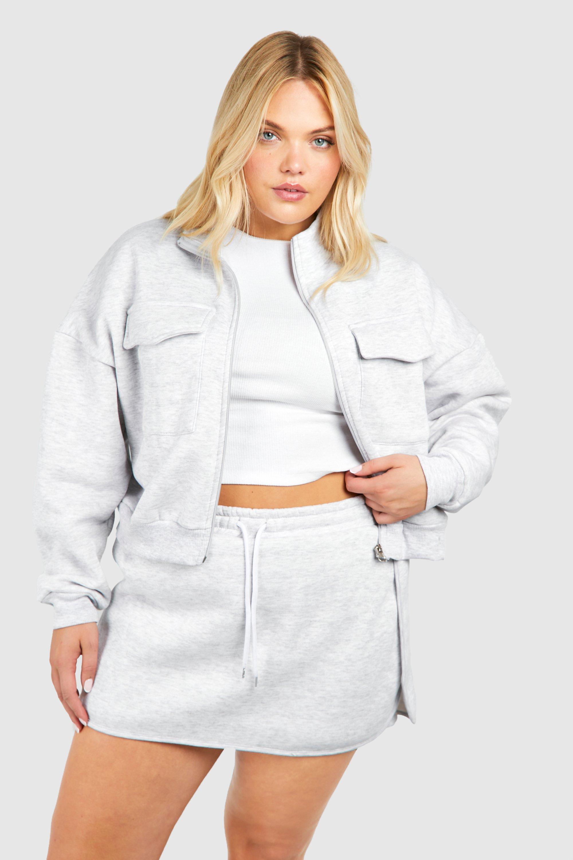 Womens Plus Cargo Pocket Zip Through Skort Tracksuit - Grey - 20, Grey